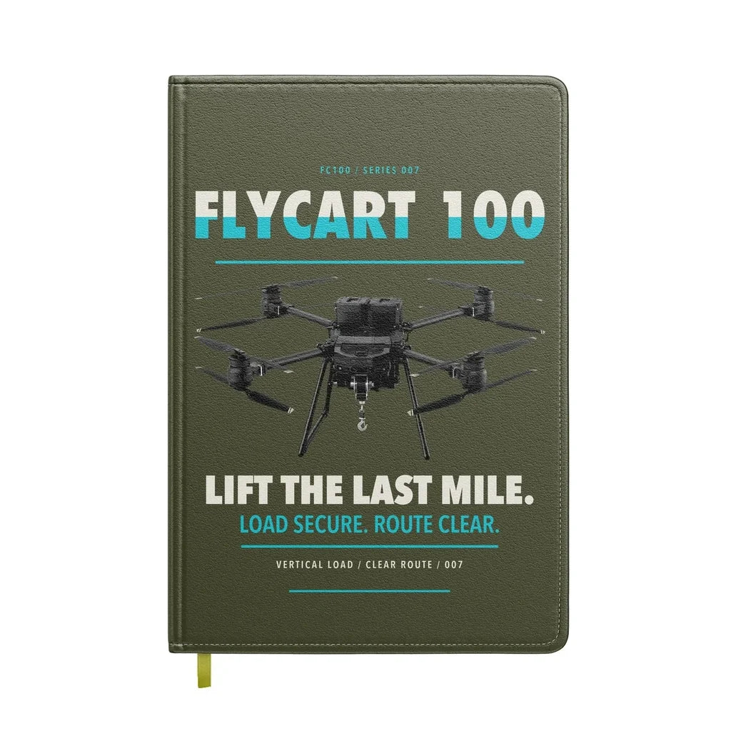 DJI FlyCart 100 design on green army notebook