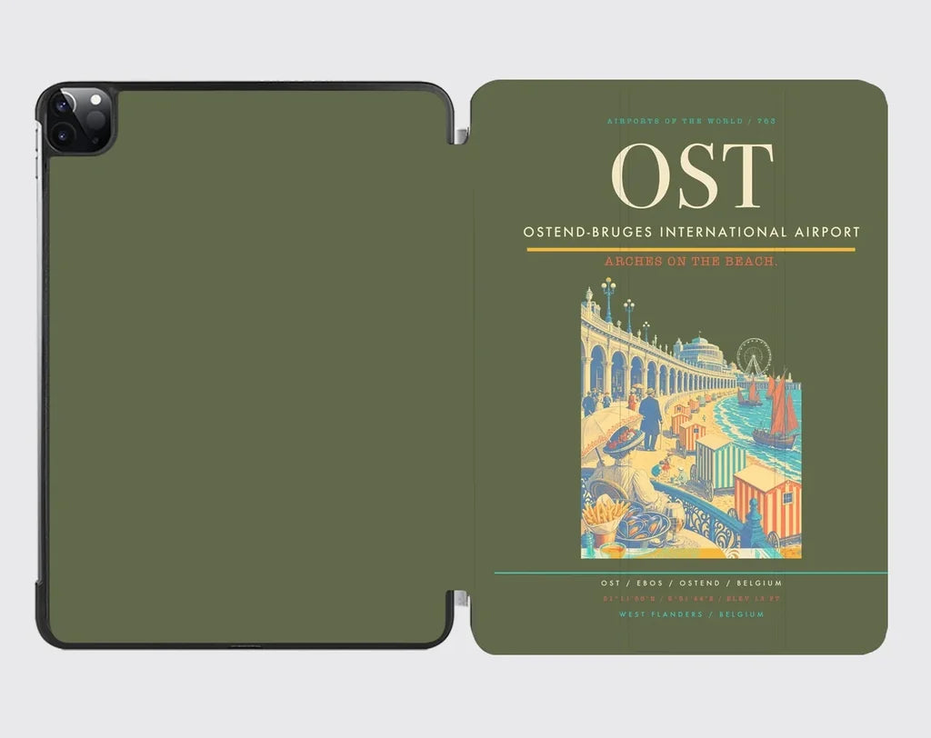 Ostend-Bruges International Airport (OST) design on green army ipad tablet case