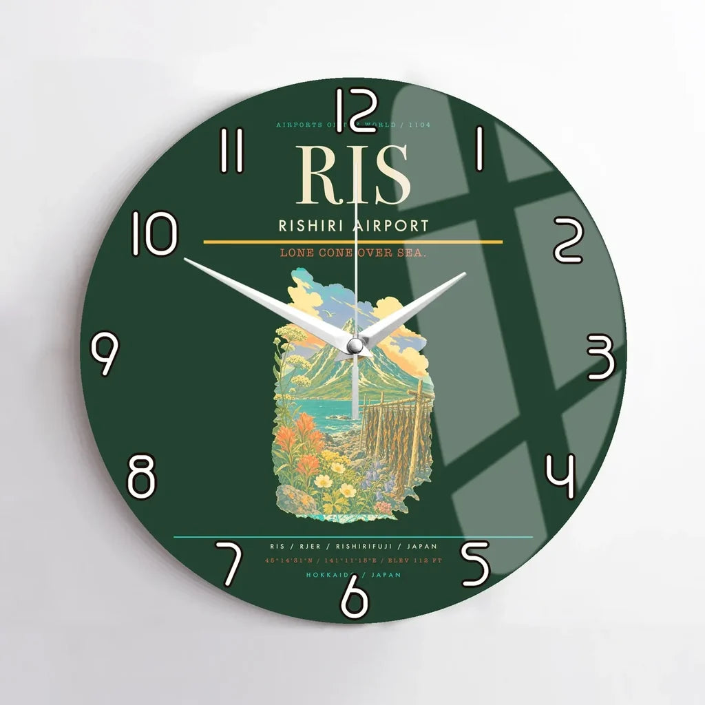 Rishiri Airport (RIS) design on dark green no frame wall clock