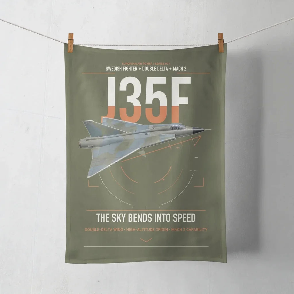 Saab J 35F Draken design on green army towel