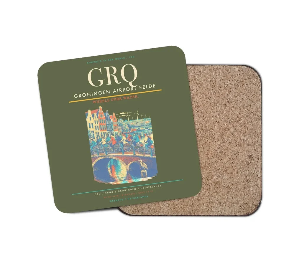 Groningen Airport Eelde (GRQ) design on green army 1 piece coaster
