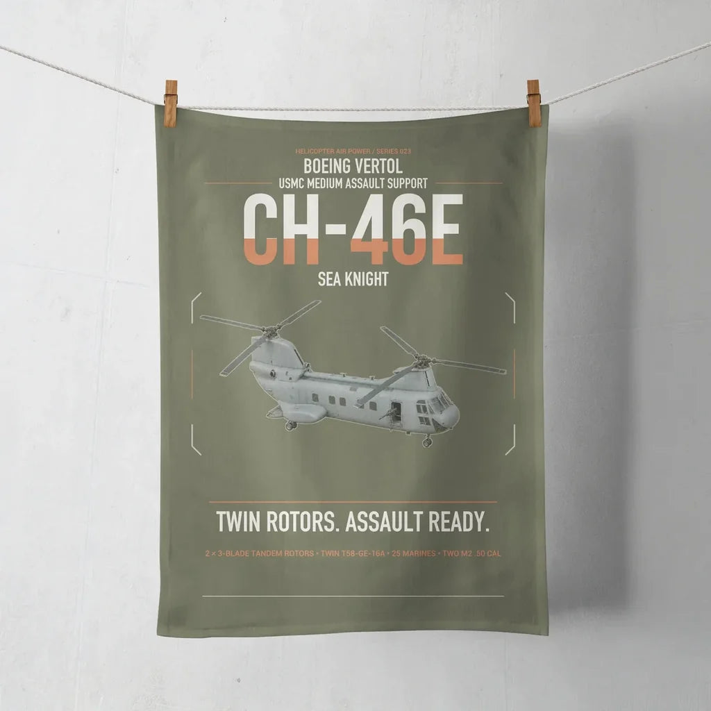 Boeing Vertol CH-46E Sea Knight design on green army towel