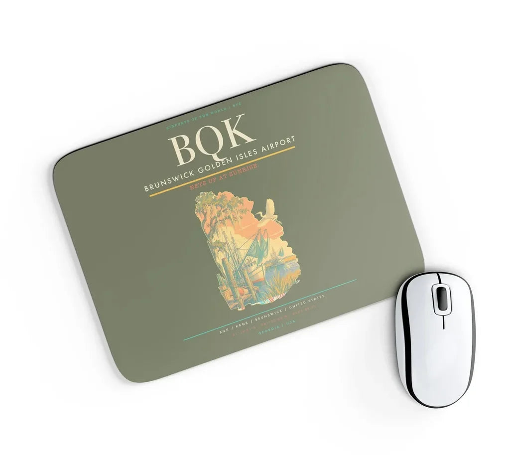Brunswick Golden Isles Airport (BQK) design on green army rectangle mouse pad