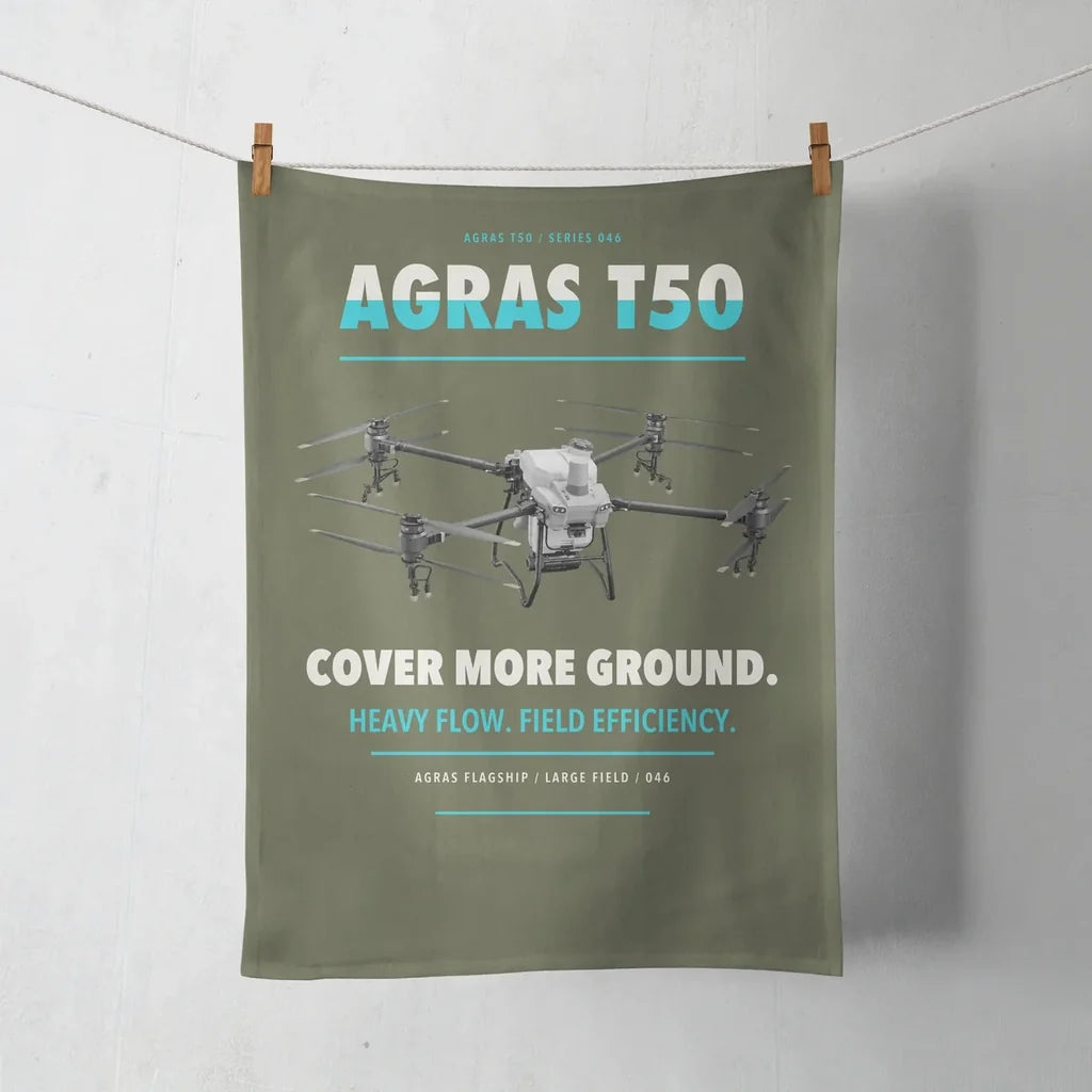 DJI Agras T50 design on green army towel
