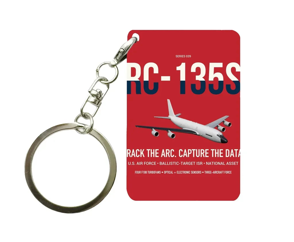 RC-135S Cobra Ball design on red designed key chain, double-side print