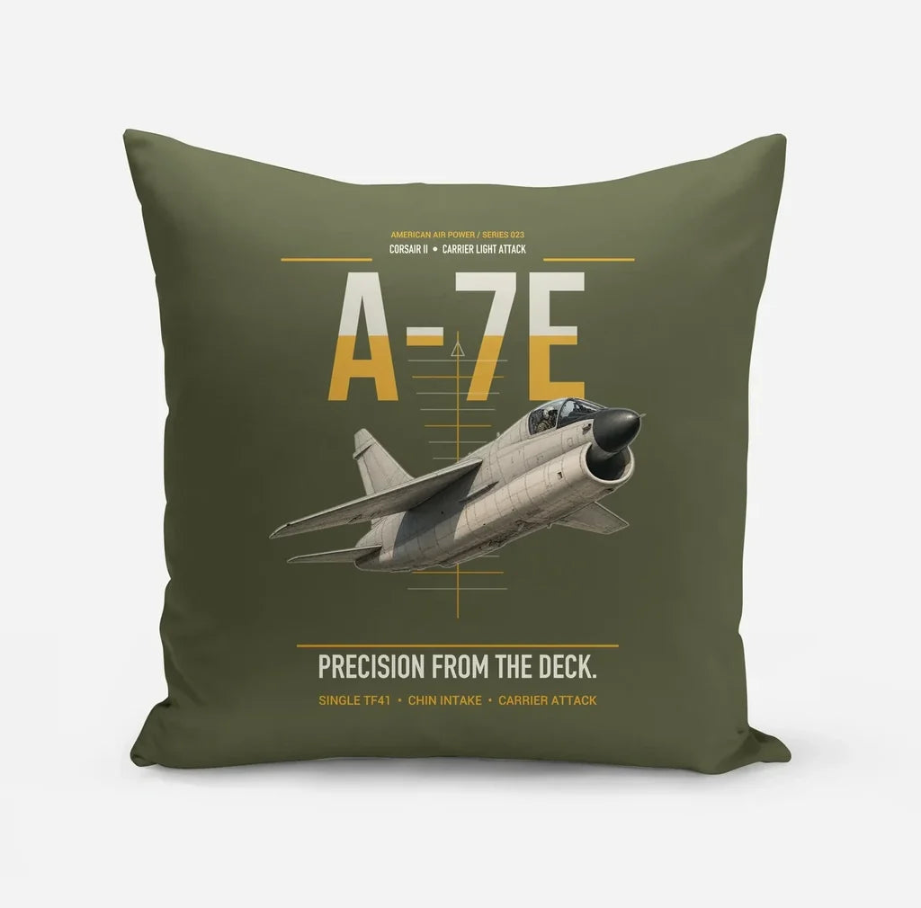 A-7E Corsair II design on green army pillow
