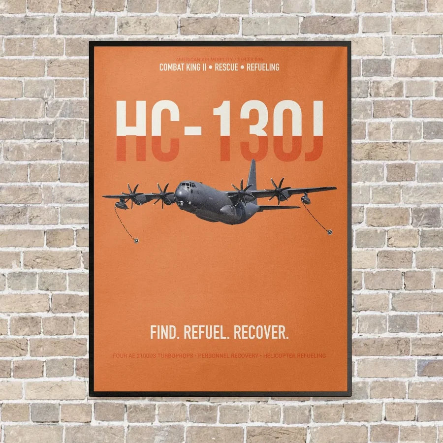 HC-130J COMBAT KING II vertical canvas print - framed - orange background