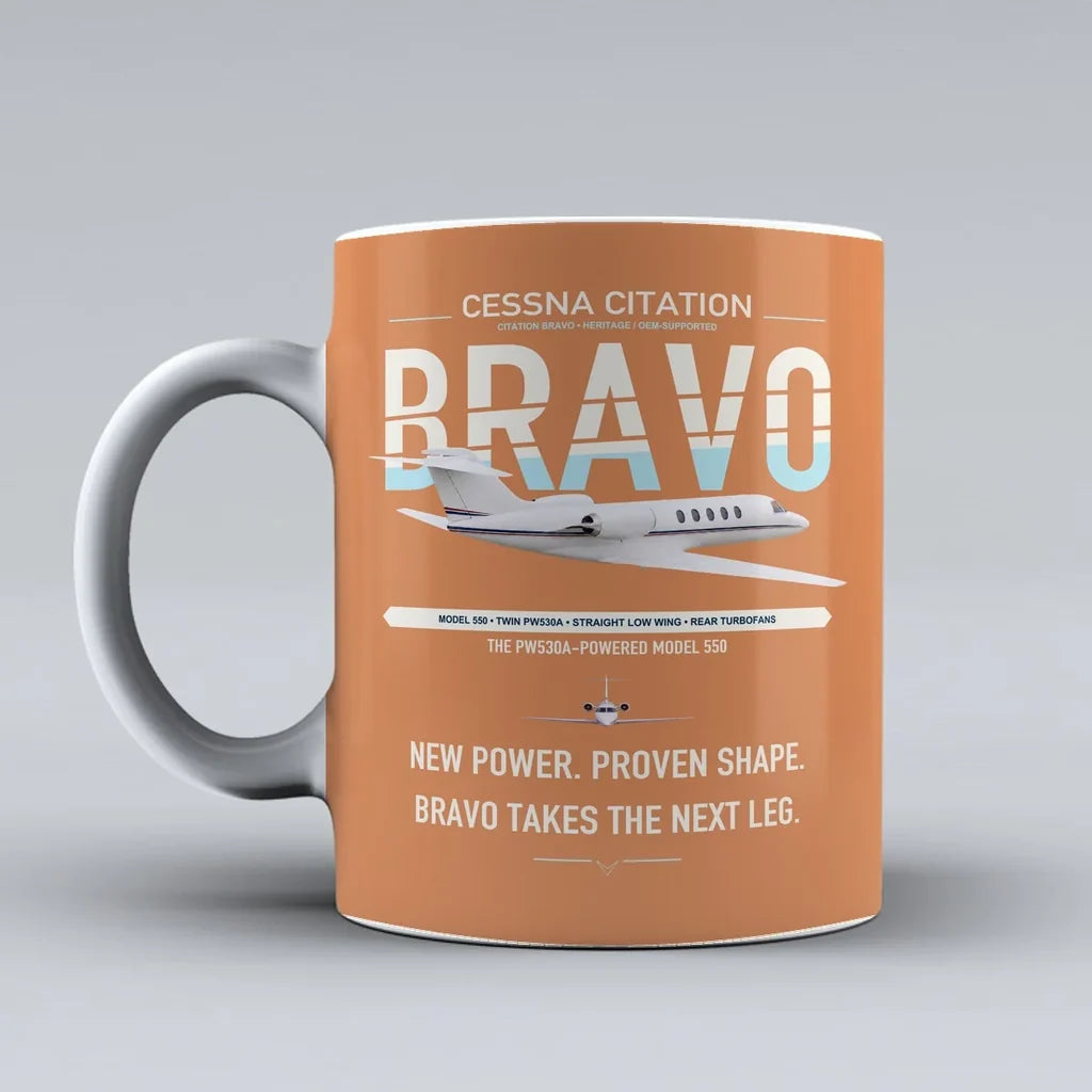 Cessna Citation Bravo design on orange ceramic mug, double-side print