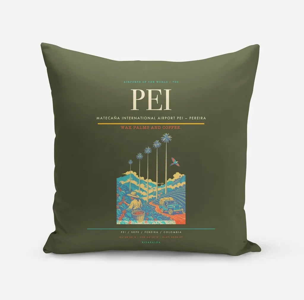 Matecaña International Airport (PEI) design on green army pillow