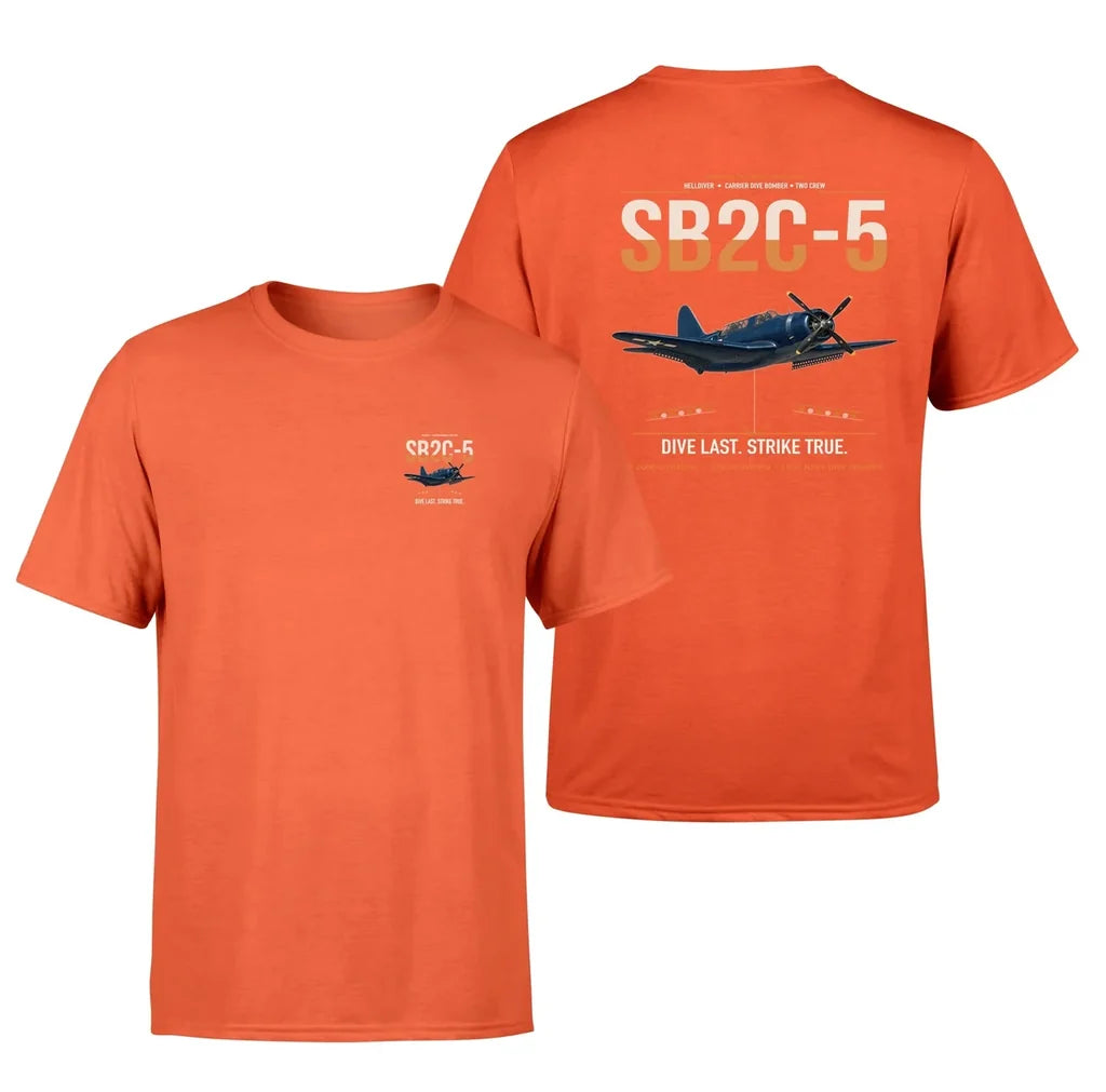 SB2C-5 Helldiver design on orange double-side t-shirt, double-side print