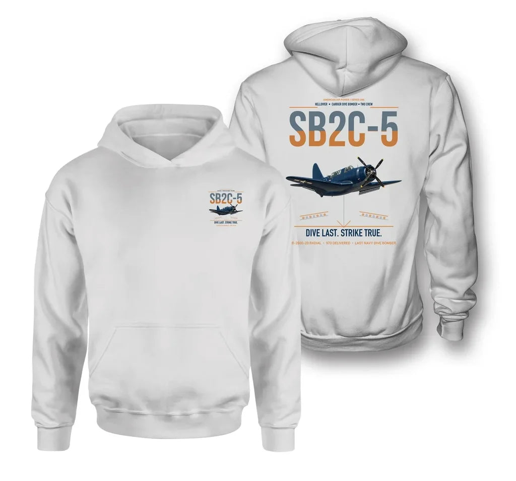 SB2C-5 Helldiver design on white double-side hoodie, double-side print