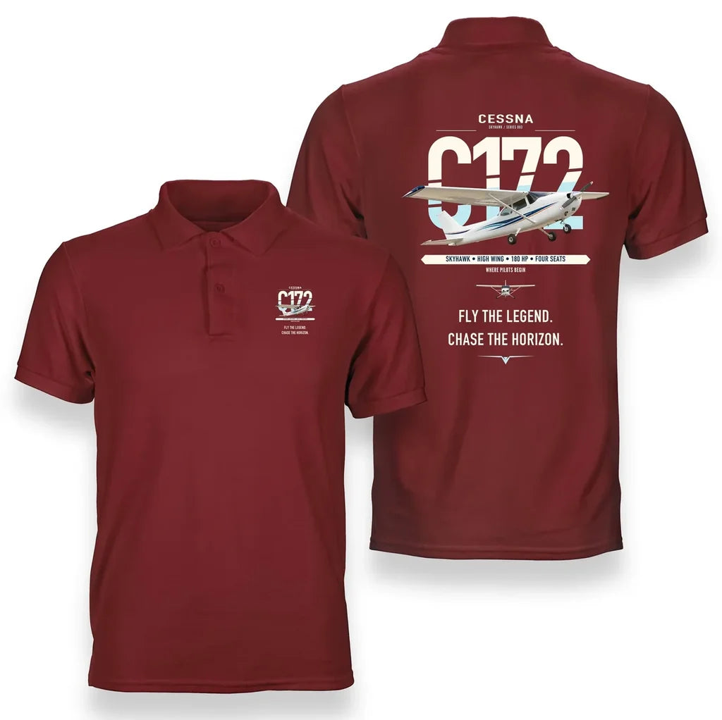 Cessna 172 Skyhawk design on red double-side polo t-shirt, double-side print