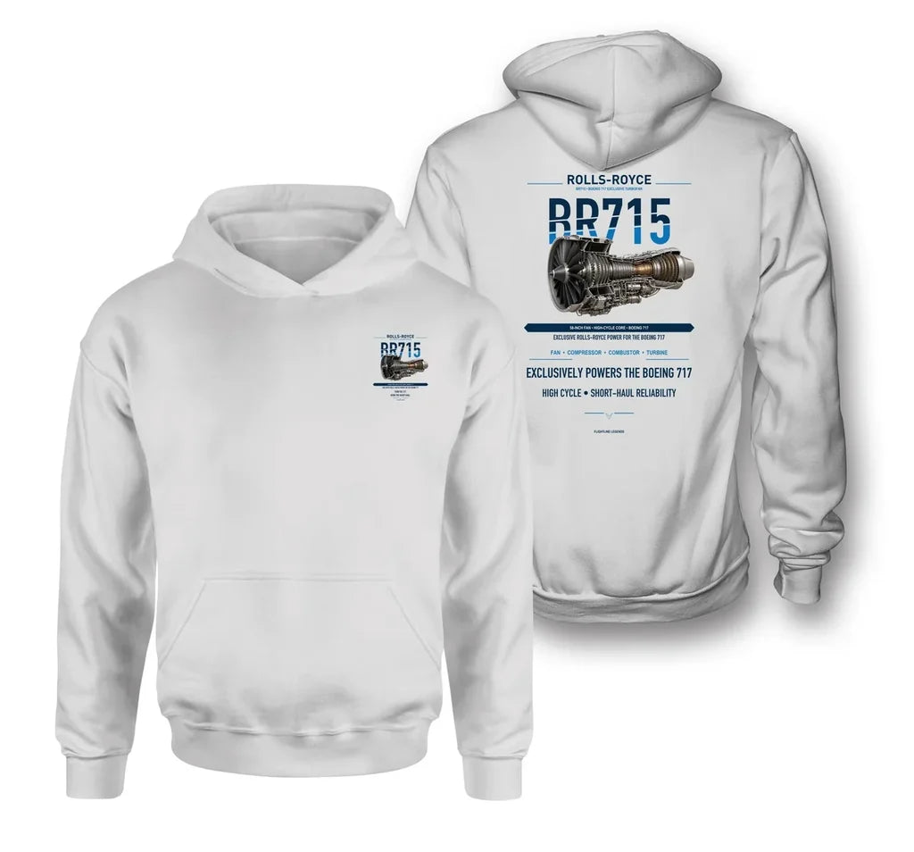 BR715 design on white hoodie