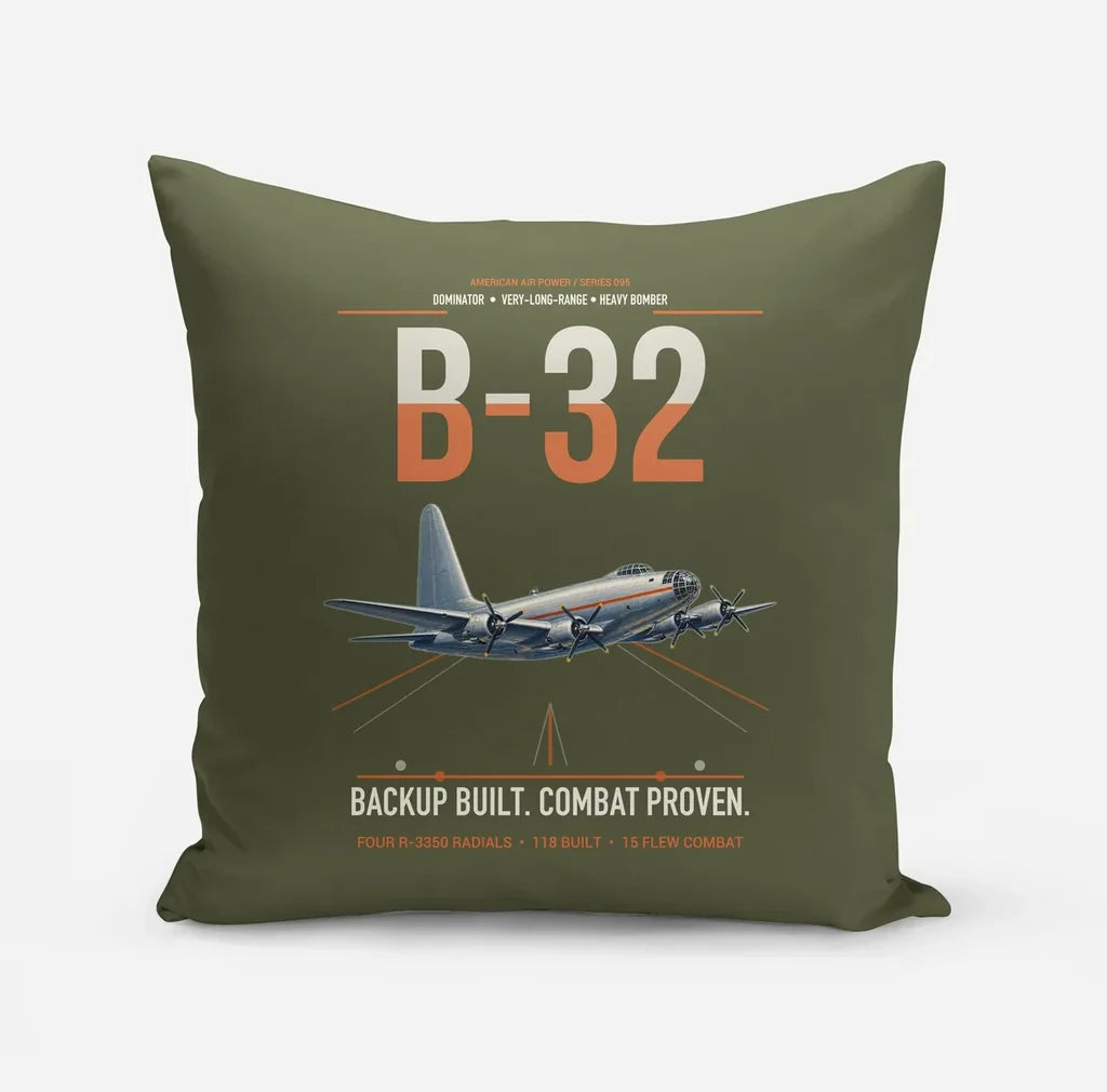 B-32 Dominator design on green army pillow