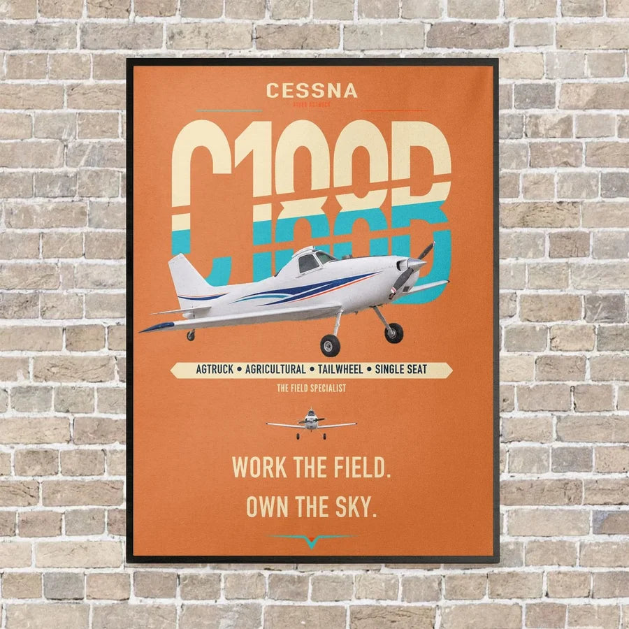 Cessna A188B AgTruck vertical canvas print - framed - orange background