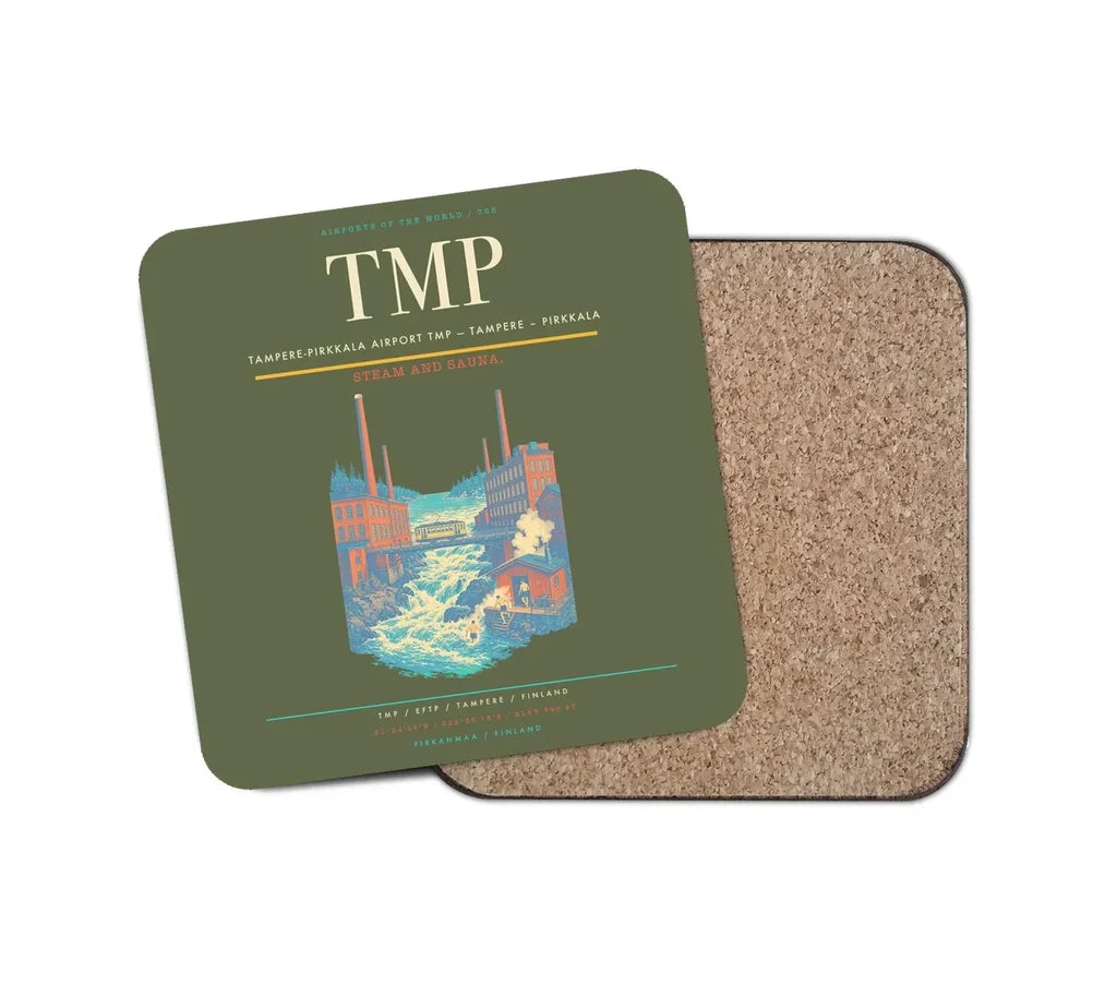 Tampere-Pirkkala Airport (TMP) design on green army 1 piece coaster