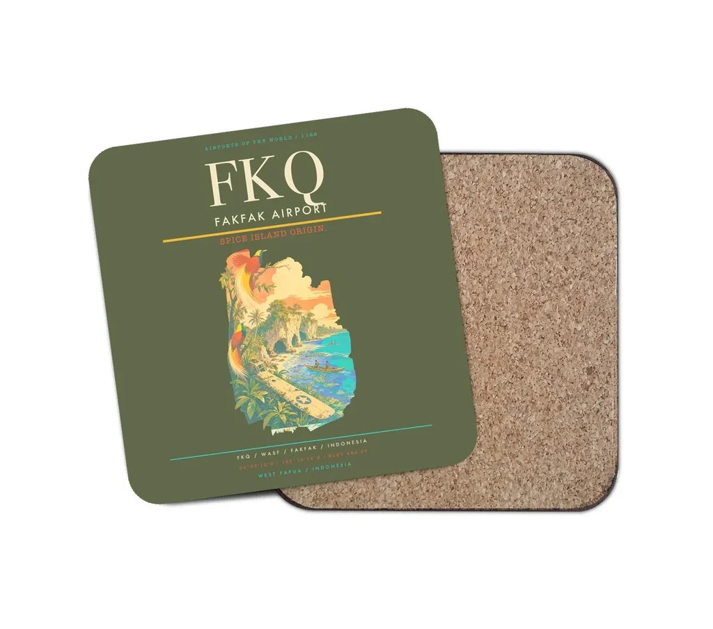 Fakfak Airport (FKQ) design on green army 1 piece coaster