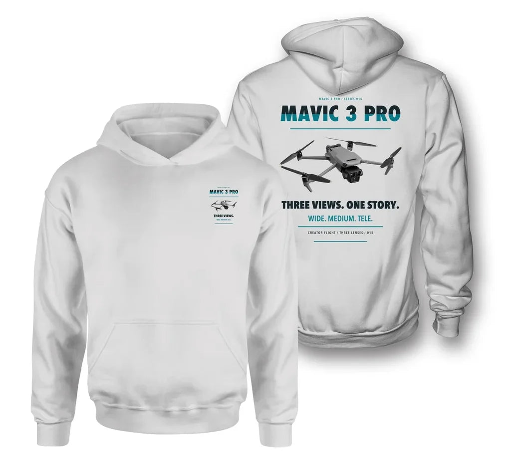 DJI Mavic 3 Pro design on white hoodie