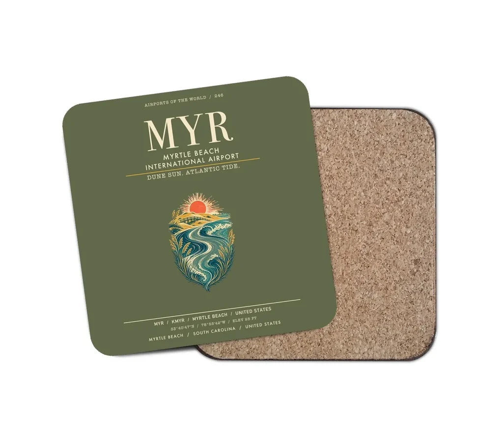 Myrtle Beach International Airport (MYR) design on green army 1 piece coaster