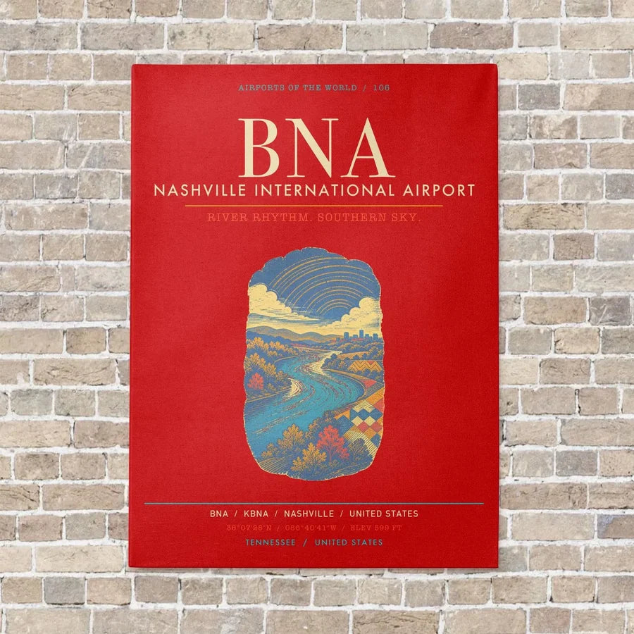 Nashville International Airport BNA - Canvas Framed - Red