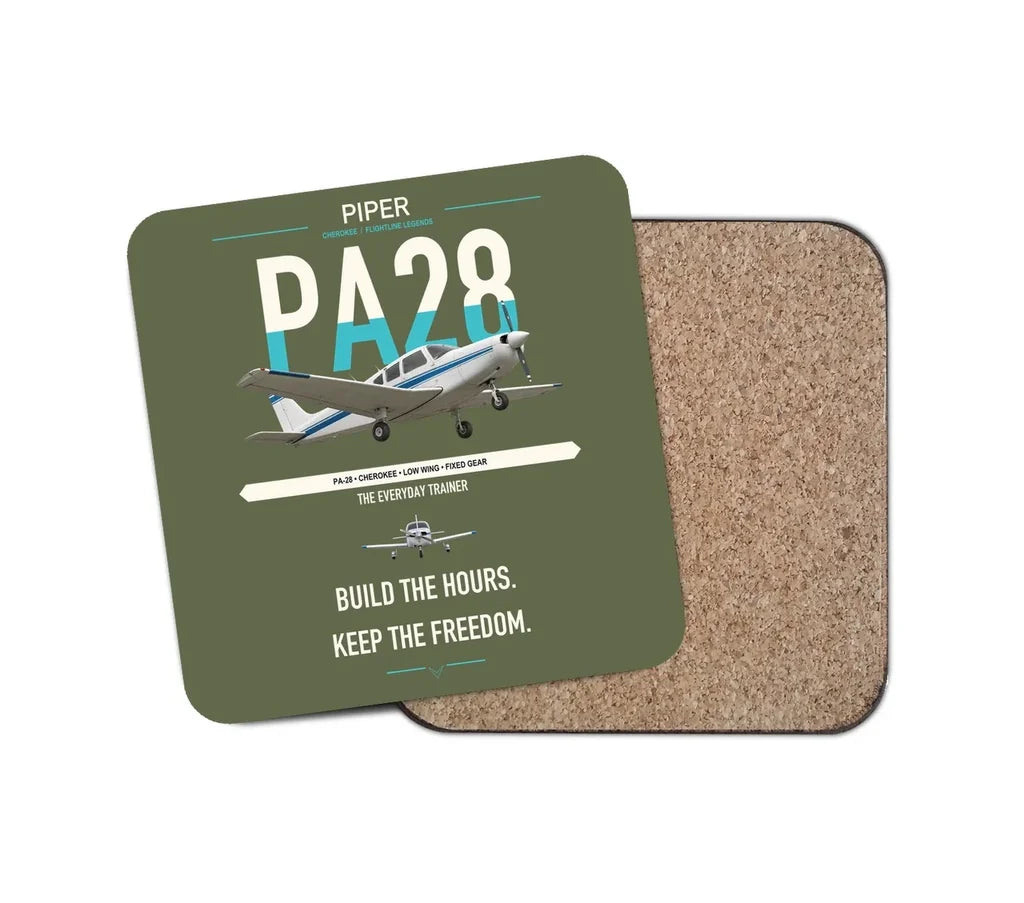 Piper PA-28 Cherokee design on green army 1 piece coaster
