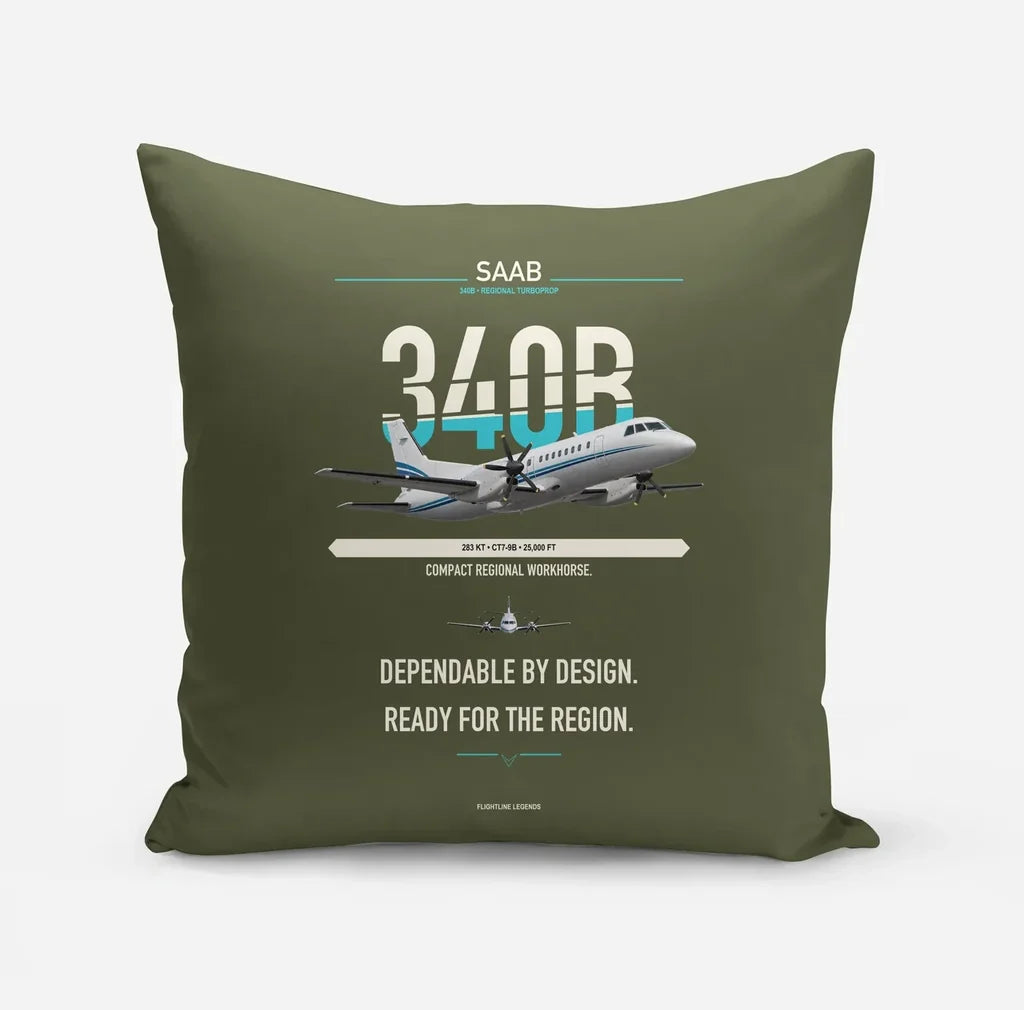 Saab 340B design on green army pillow