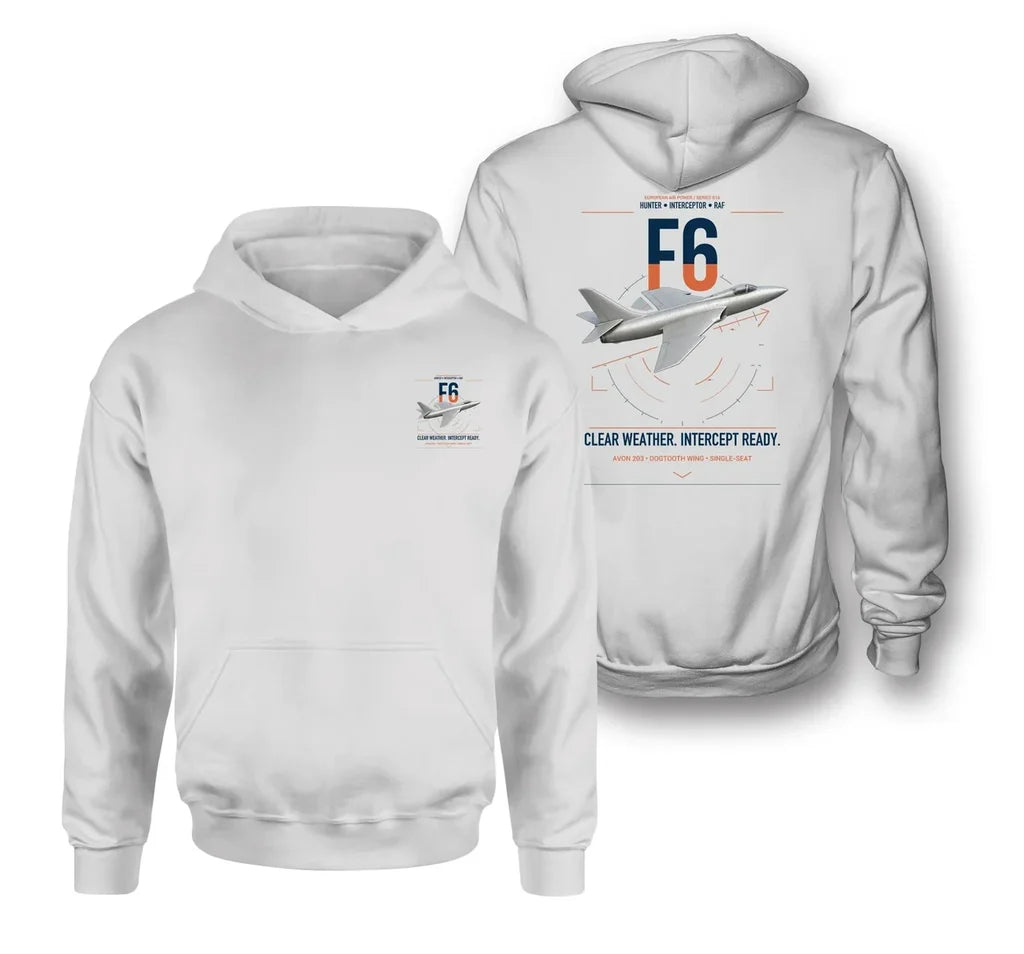 Hawker Hunter F6 design on white double-side hoodie, double-side print