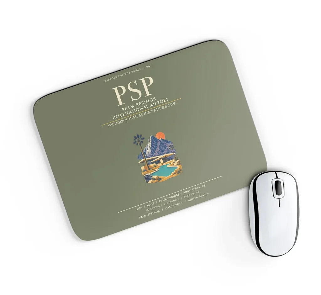 Palm Springs International Airport (PSP) design on green army rectangle mouse pad