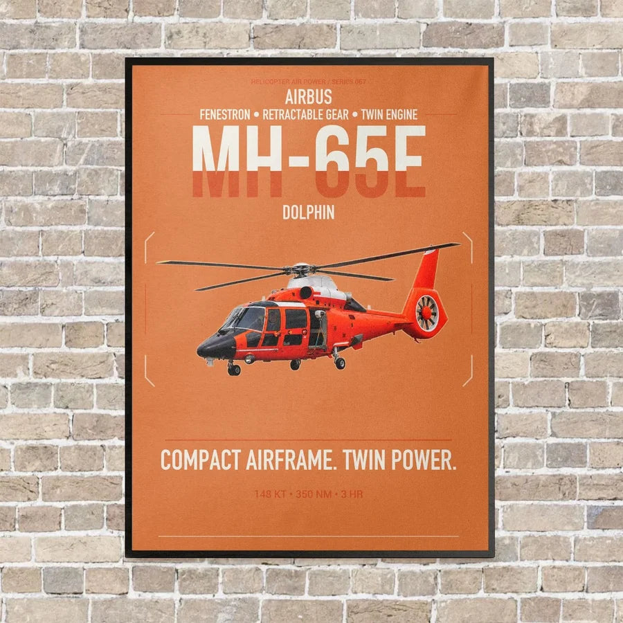 Airbus MH-65E Dolphin vertical canvas print - framed - orange background