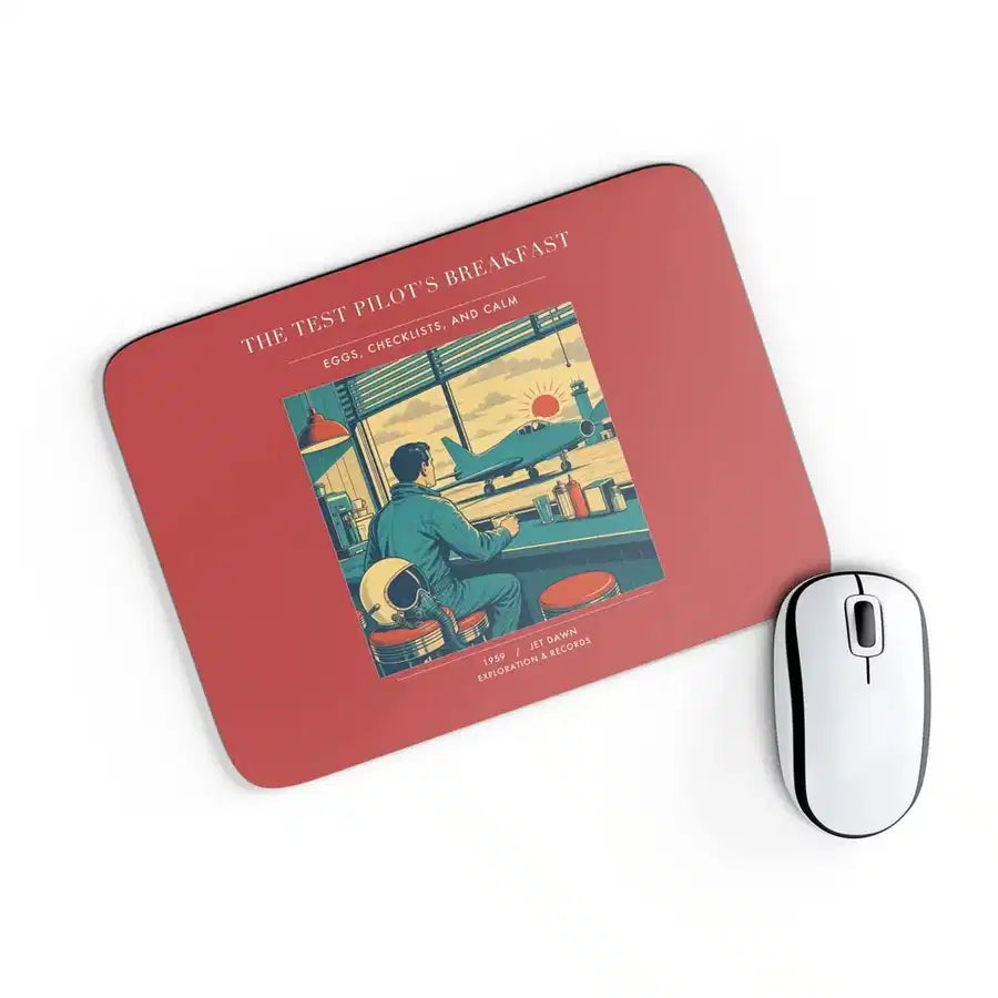 VINTAGE G4457 - The Test Pilot's Breakfast - Designed Mouse Pads design on red rectangle