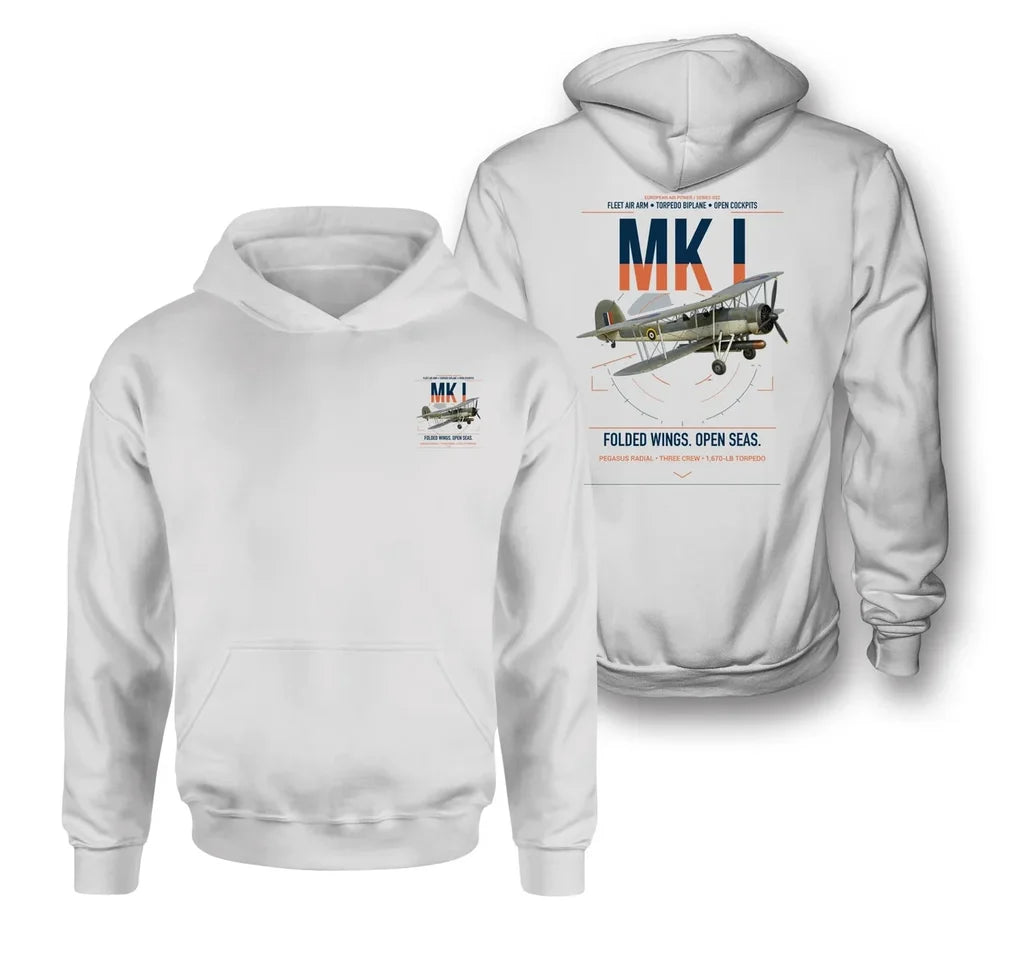 Fairey Swordfish Mk I design on white double-side hoodie, double-side print