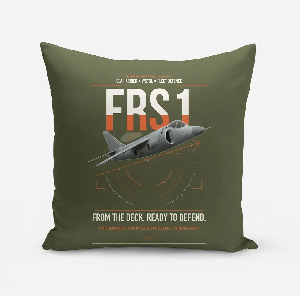 British Aerospace Sea Harrier FRS.1 design on green army pillow