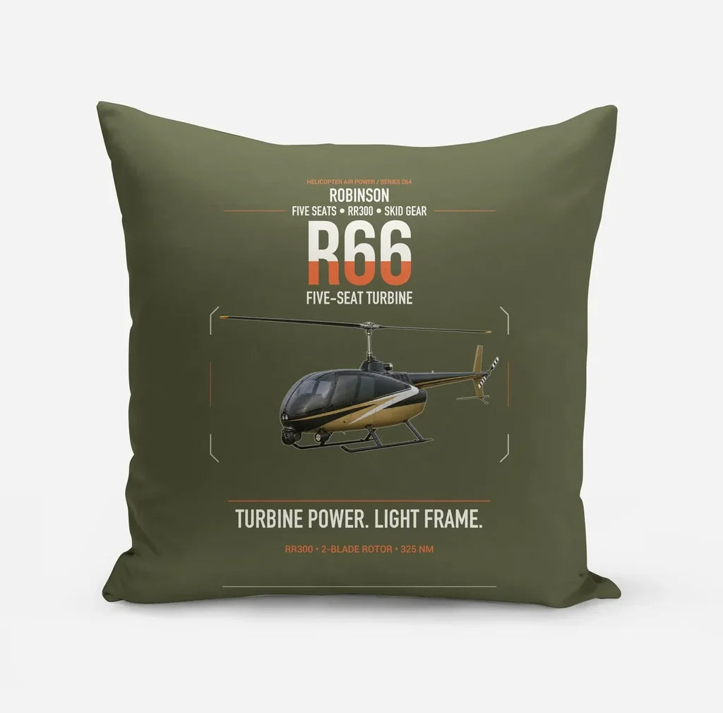 Robinson R66 design on green army pillow