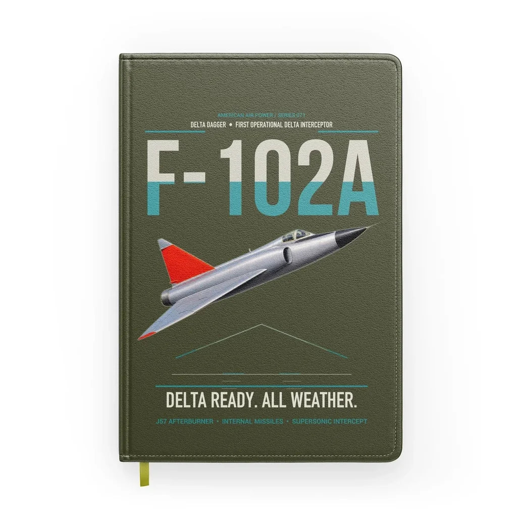 F-102A Delta Dagger design on green army notebook