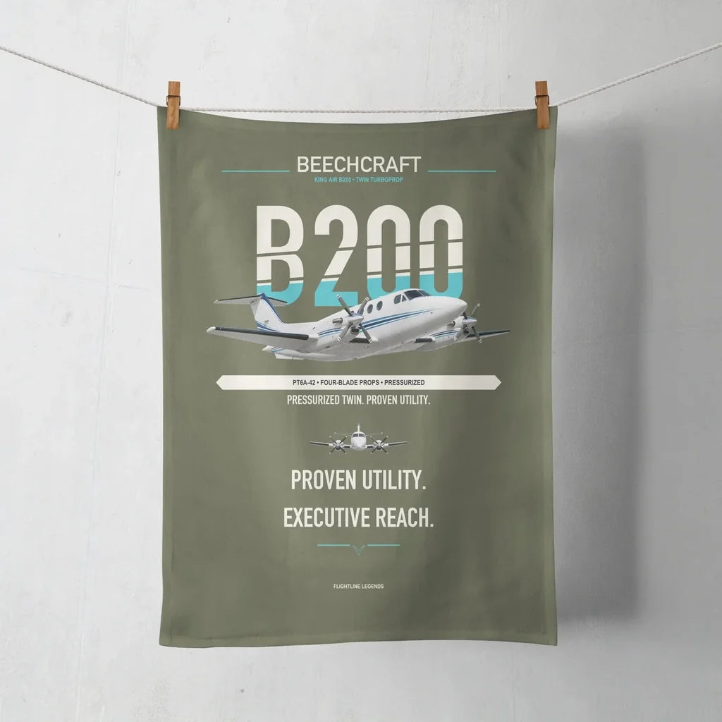 Beechcraft King Air B200 design on green army towel