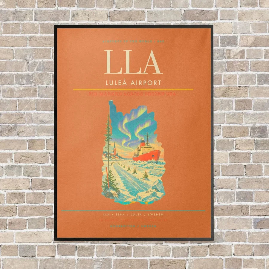 Luleå Airport LLA vertical canvas print - framed - orange background