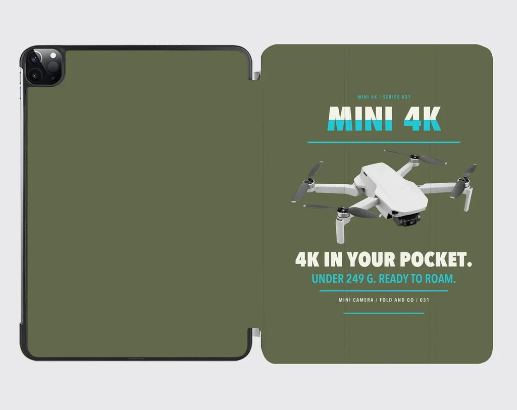 DJI Mini 4K design on green army ipad tablet case