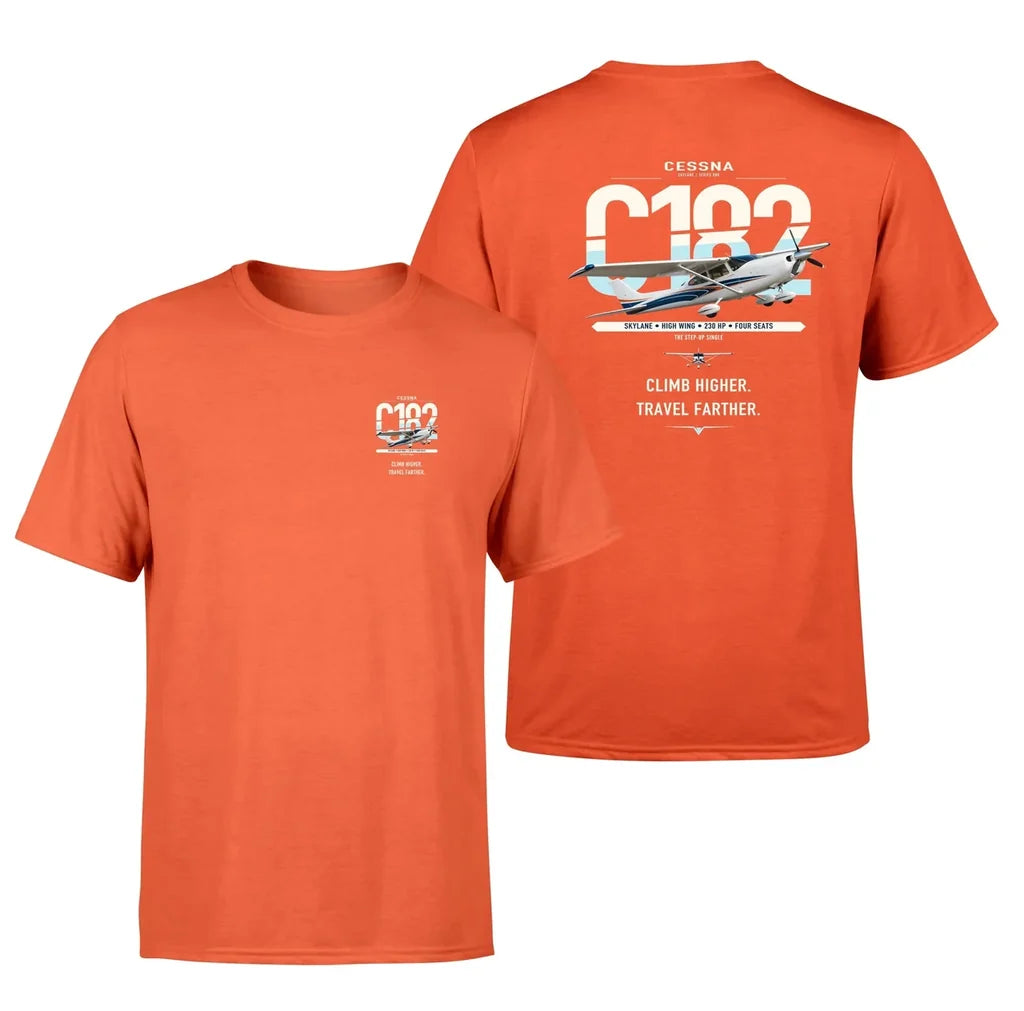 Cessna 182 Skylane design on orange t-shirt, double-side print