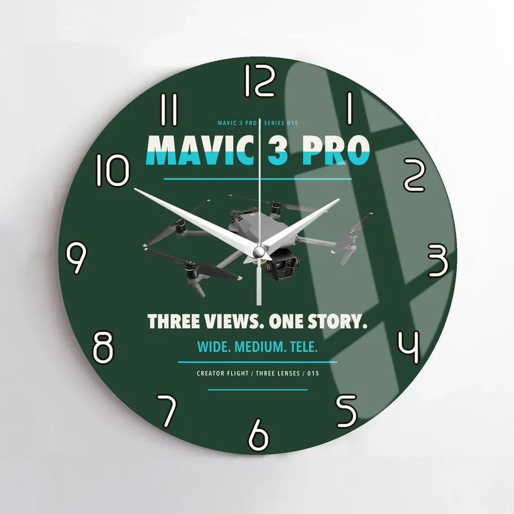 DJI Mavic 3 Pro design on dark green no frame wall clock