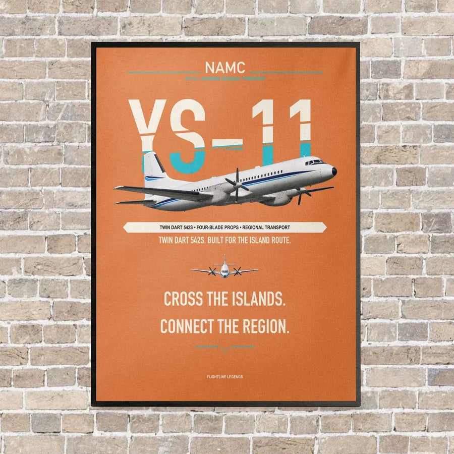 NAMC YS-11A vertical canvas print - framed - orange background