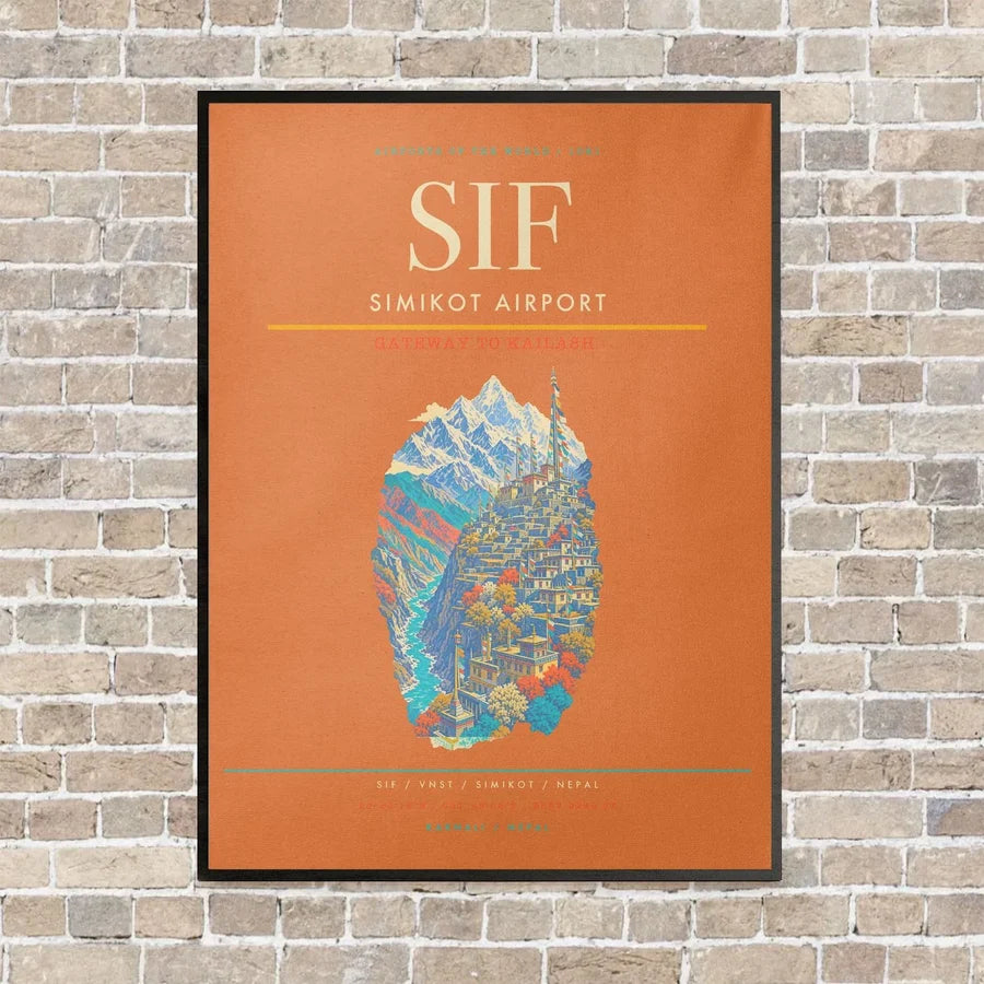 Simikot Airport SIF - Canvas Framed - Orange