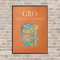 Thumbnail for Girona–Costa Brava Airport GRO vertical canvas print - framed - orange background