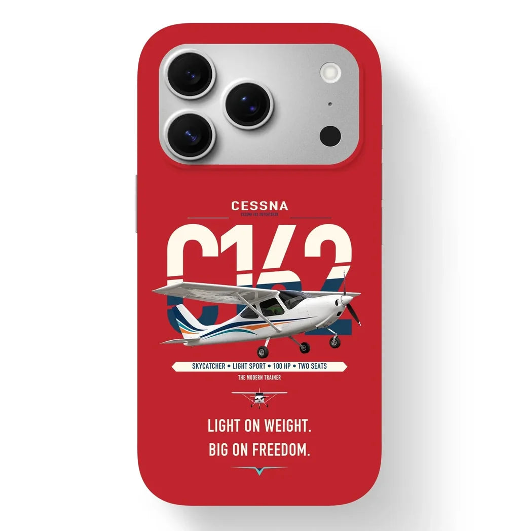 Cessna 162 Skycatcher design on red magsafe iphone case, for iPhone 17 Pro