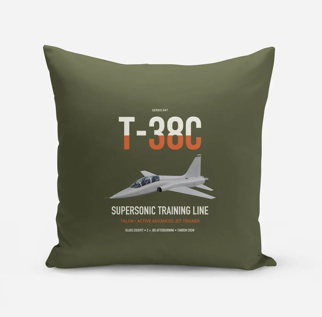 T-38C Talon design on green army pillow