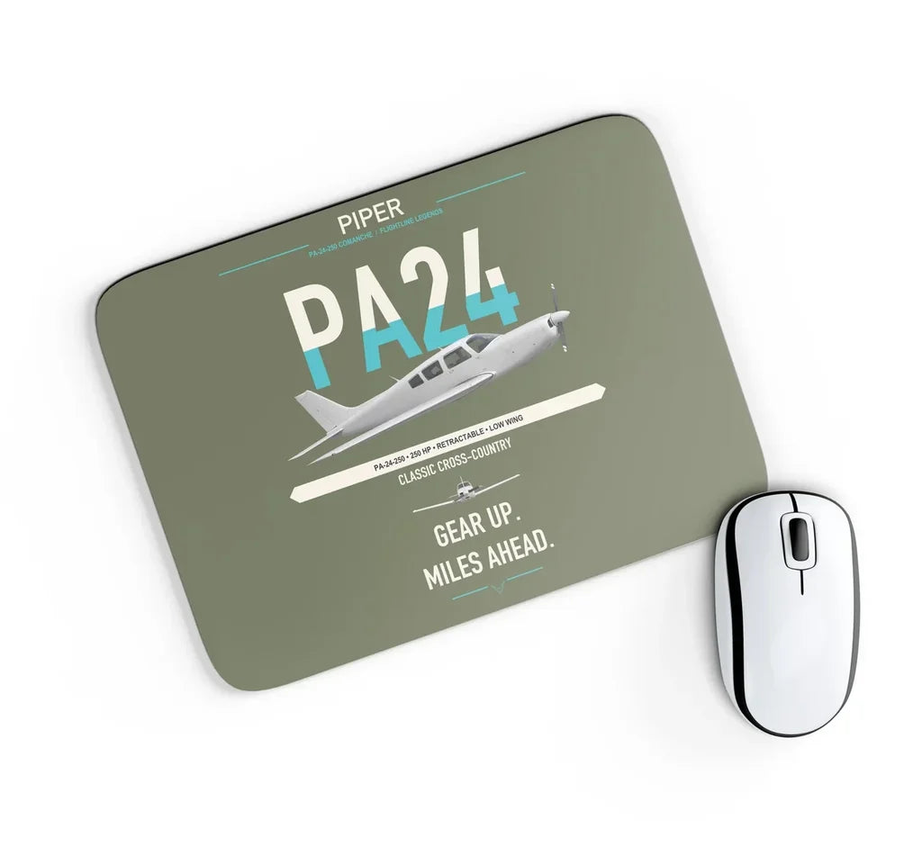Piper PA-24-250 Comanche 250 design on green army rectangle mouse pad