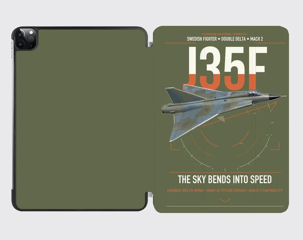 Saab J 35F Draken design on green army ipad tablet case