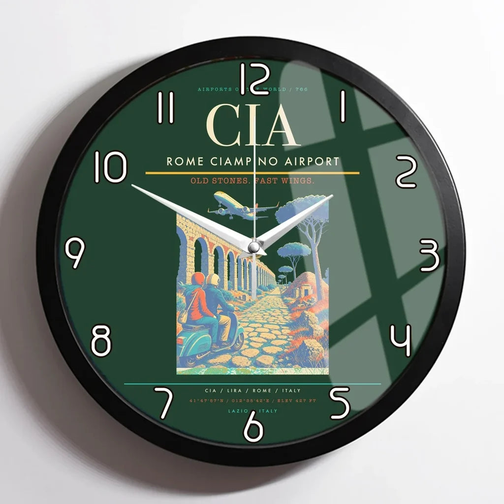 Rome Ciampino Airport CIA Wall-Clock Framed - Dark Green