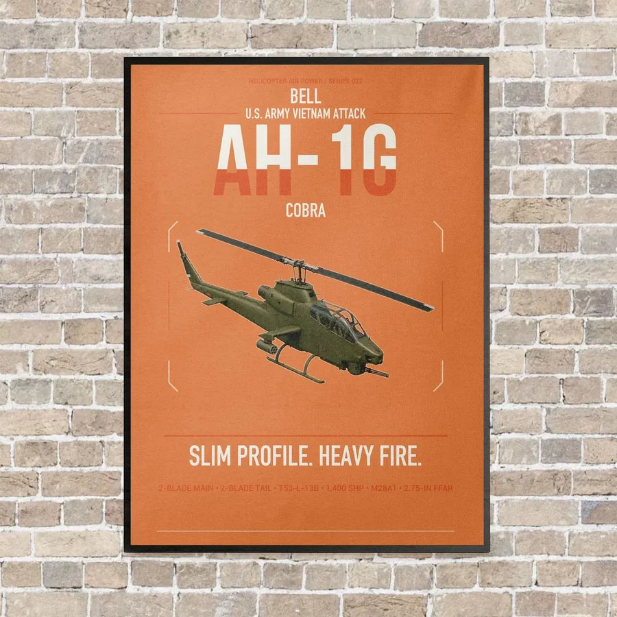 Bell AH-1G Cobra vertical canvas print - framed - orange background