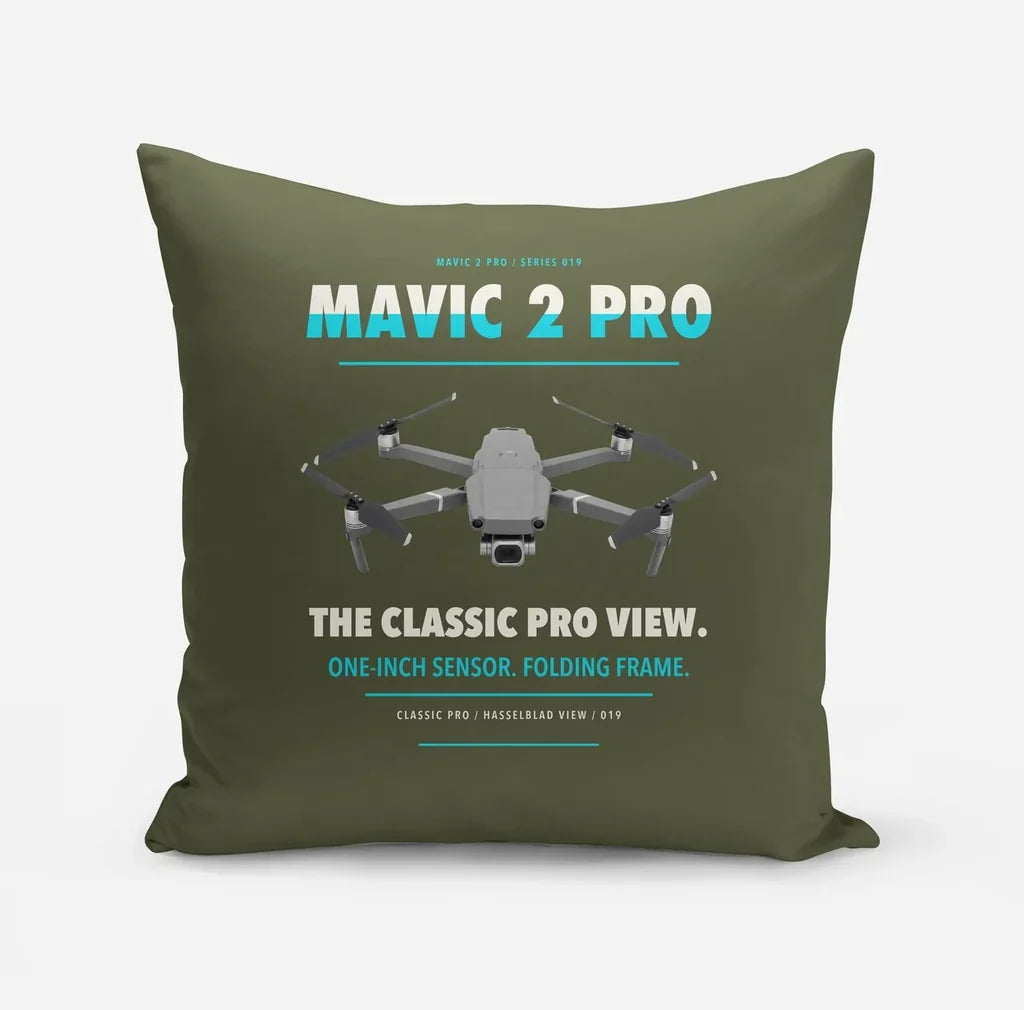 DJI Mavic 2 Pro design on green army pillow