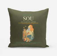 Thumbnail for Southampton Airport (SOU) design on green army pillow
